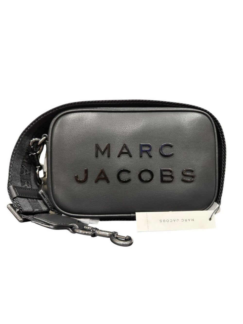 Marc Jacobs Black Embossed Logo Camera Crossbody Bag Leather NWT Rare Style